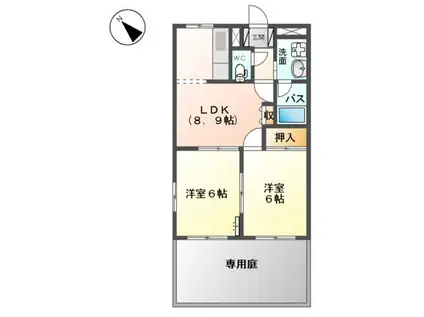 プライムガーデン(2DK/1階)の間取り写真