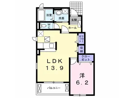 ドミール赤坂(1LDK/1階)の間取り写真