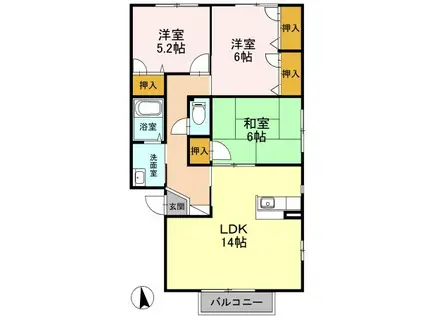 レシェンテ徳力A棟(3LDK/1階)の間取り写真