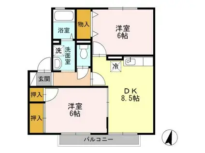ウィステリア中吉田ⅡB(2DK/2階)の間取り写真