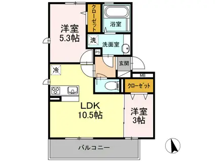 シトラスコートぶんごばし(2LDK/2階)の間取り写真