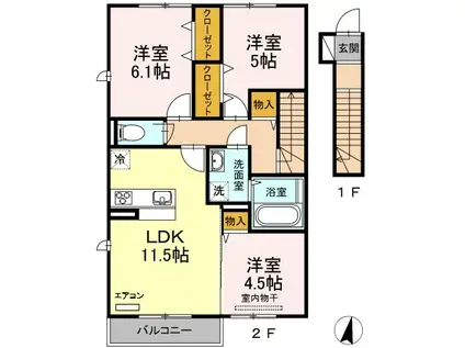 フォレスト三ヶ森(3LDK/2階)の間取り写真