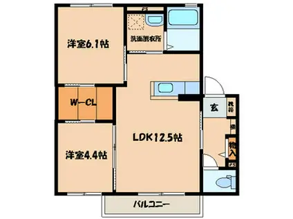 クラヴィエ赤坂B(2LDK/2階)の間取り写真
