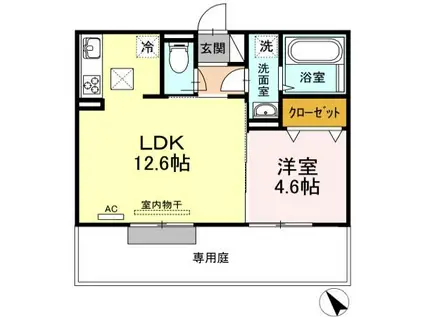 イオメール折尾 A棟(1LDK/1階)の間取り写真