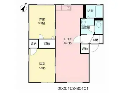 オー・ボアパティールB棟(2LDK/1階)の間取り写真