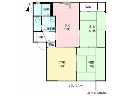 ディアスタウンA棟(2LDK/2階)の間取り写真