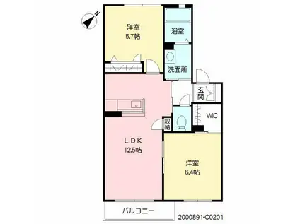 サン・ベレオ C(2LDK/2階)の間取り写真