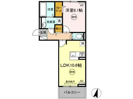 POLONIA WAKAMATSU B棟(1LDK/3階)の間取り写真