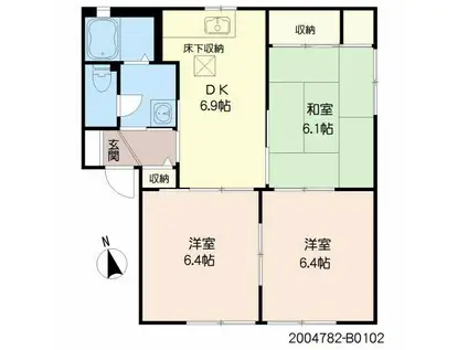 ロードサイド到津B棟(3DK/1階)の間取り写真