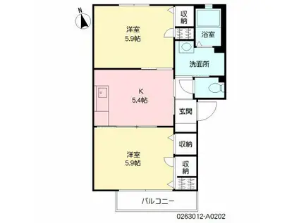 サンアスタ (2K/2階)の間取り写真