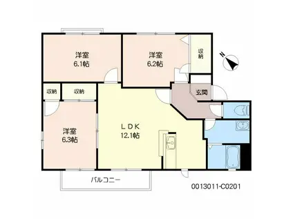 コーポランド津田新町 C棟(3LDK/2階)の間取り写真