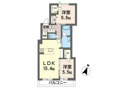 シャーメゾンステージ山吹(2LDK/2階)の間取り写真