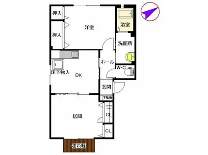 ドミール2004A棟(2DK/1階)の間取り写真