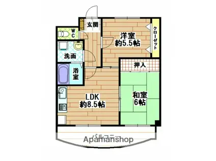 クラブハウス熊本(2LDK/2階)の間取り写真