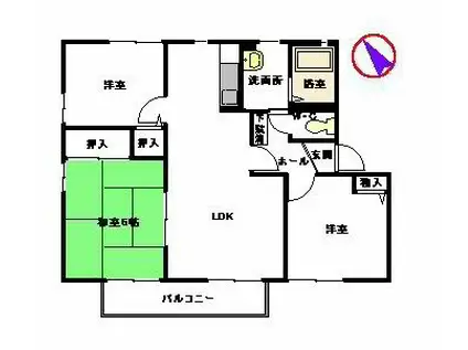 ディアス大里C棟(3LDK/2階)の間取り写真