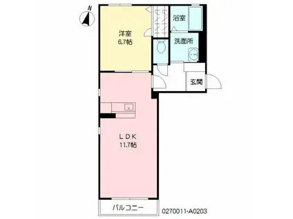 パル牧山 (1LDK/2階)の間取り写真
