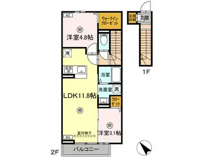 トレス古前(2LDK/2階)の間取り写真