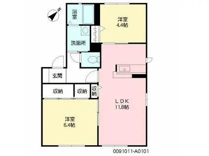 ウェールス中吉田 A棟(2LDK/1階)の間取り写真