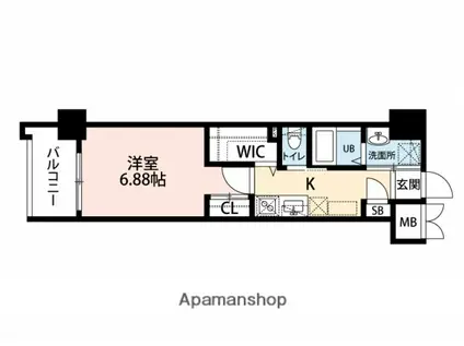 ウイングス到津の森(1K/15階)の間取り写真