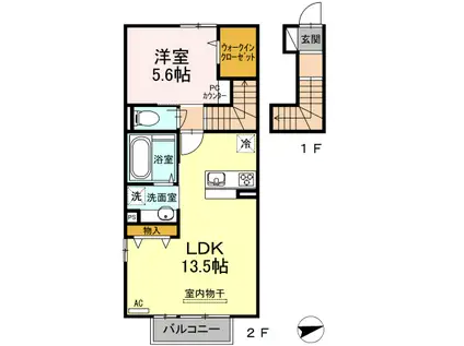 プランタン星ヶ丘5(1LDK/2階)の間取り写真