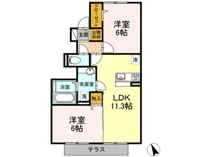 リーヴァ・ヴィラ リーヴァ(2LDK/1階)の間取り写真