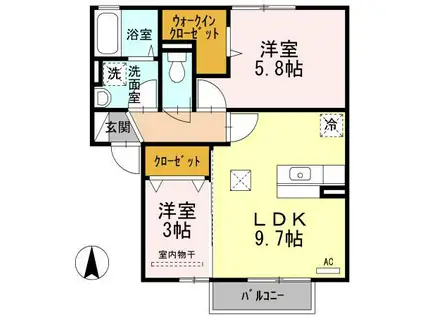 グラン・ジュデA棟(2DK/1階)の間取り写真