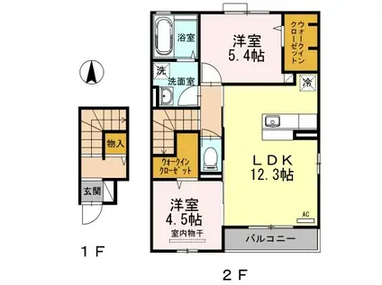 ロイヤルやつえ(2LDK/2階)の間取り写真