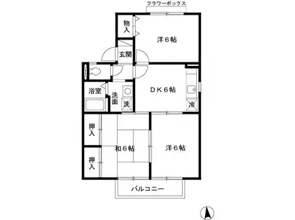 セジュール鴨生田 B棟(1LDK/2階)の間取り写真