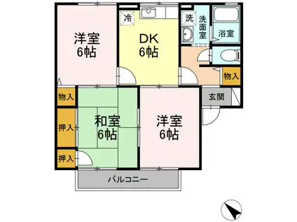 ポサーダ中尾B棟(3DK/1階)の間取り写真