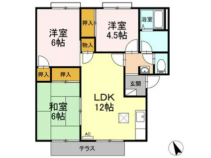 リゾット花房 A棟(3LDK/1階)の間取り写真