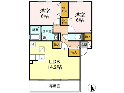 アルケディア(2LDK/1階)の間取り写真