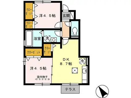 ファミリーコート(2DK/1階)の間取り写真