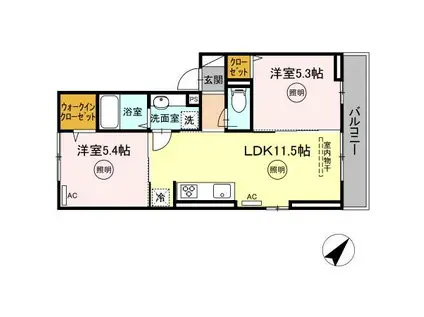 ルシオル鞘ヶ谷(2LDK/2階)の間取り写真