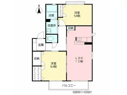 咲ら小路ⅡC棟(2LDK/2階)の間取り写真