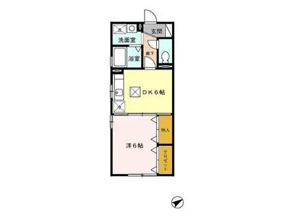 ヴァン・ソレーユ B棟(1DK/1階)の間取り写真