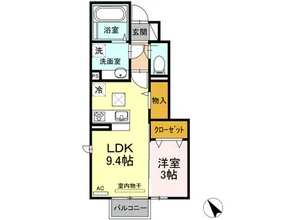 日豊本線 城野駅(JR) 徒歩8分 2階建 築6年(1LDK/1階)の間取り写真