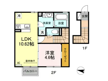 D-ROOM片野新町(1LDK/2階)の間取り写真