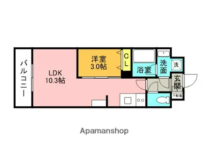コンダクトレジデンスJINNOHARU(1LDK/8階)の間取り写真