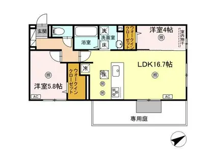 アピアランス中井(2LDK/1階)の間取り写真