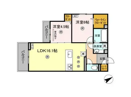 アピアランス中井(2LDK/3階)の間取り写真