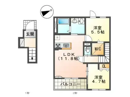 リオーネ富野(2LDK/2階)の間取り写真