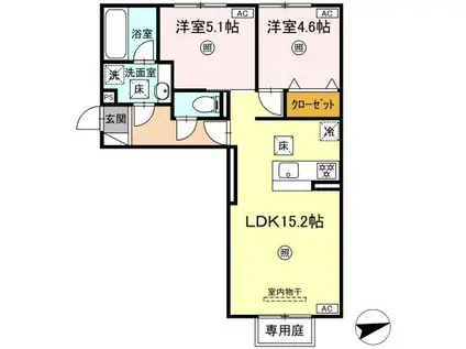 D-ROOM中原東(2LDK/2階)の間取り写真