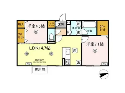 D-ROOM中原東(2LDK/1階)の間取り写真