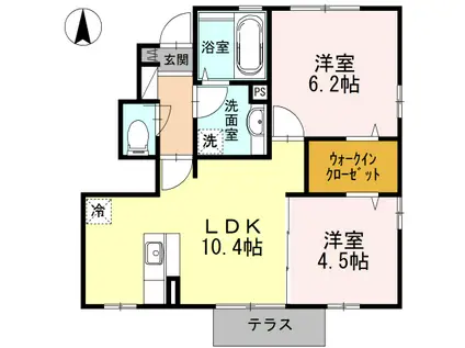 ボヌール(2LDK/1階)の間取り写真