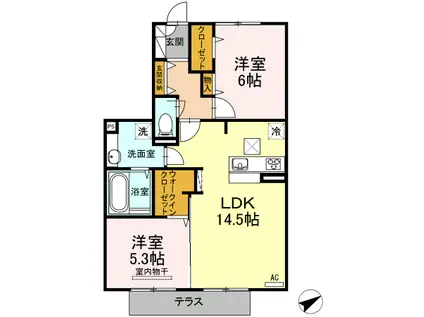 D-ROOM城野駅 A棟(2LDK/1階)の間取り写真