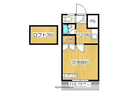 メリーメイトⅢ(1K/3階)の間取り写真