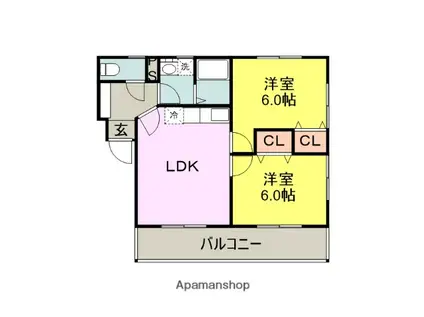 ハーモニーKハウスFUKUYU二日市西(2LDK/2階)の間取り写真
