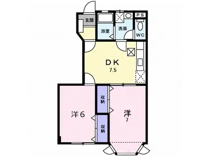 モント・ディダンスⅡB(2DK/1階)の間取り写真