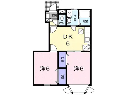 グランイリュジュオン(2DK/1階)の間取り写真