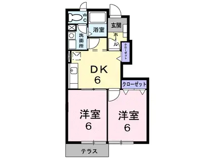 クレアコートⅡ(2DK/1階)の間取り写真
